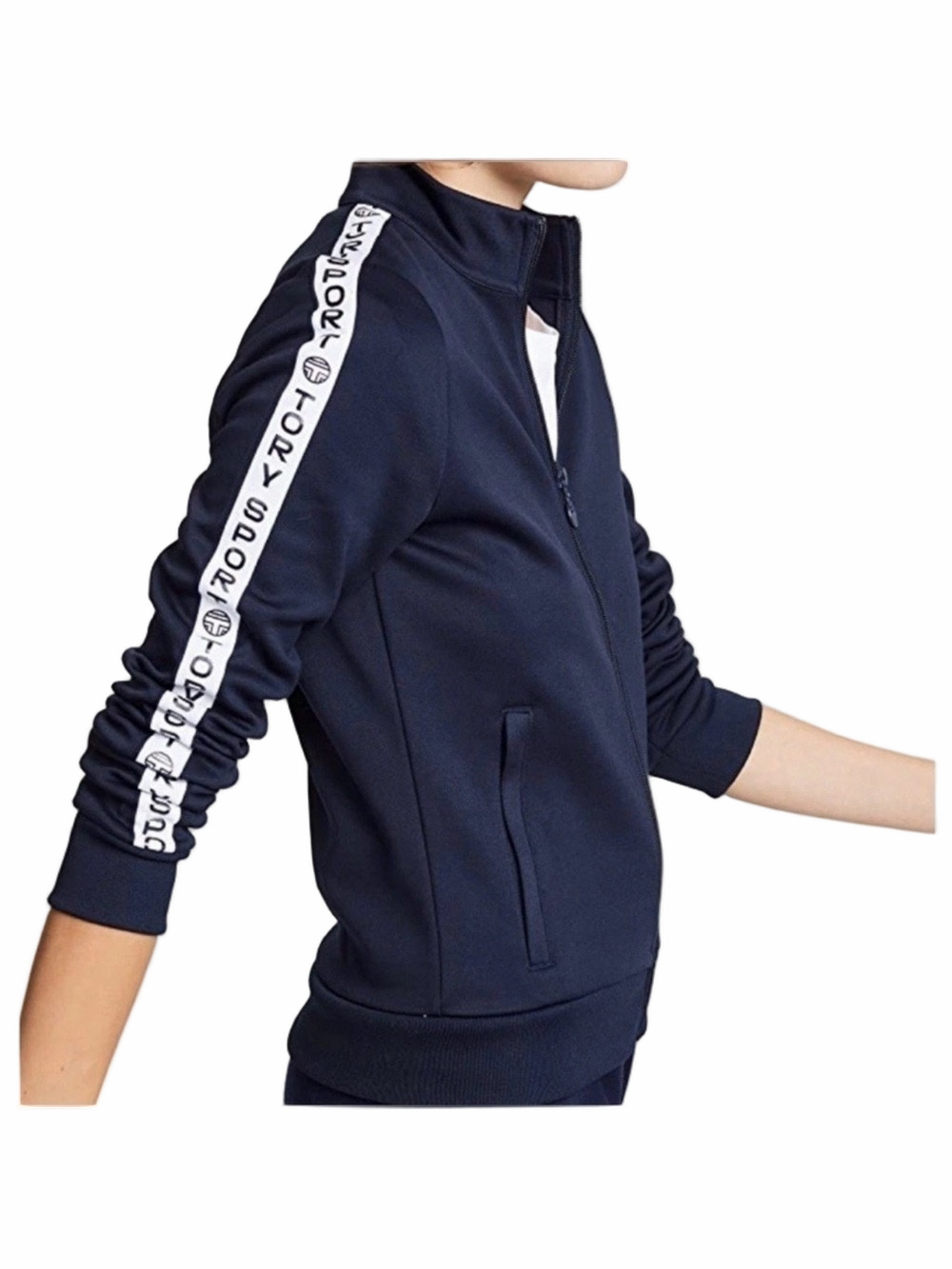Tory Burch Sport Track Jacket Size M Blue White Performance Full Zip Loungewear